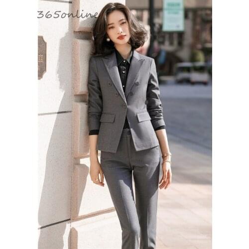 Spring Autumn Newest Styles Women Business Suits with Pencil Pants and Tops Formal Professional Uniform Designs Ladies Blazers