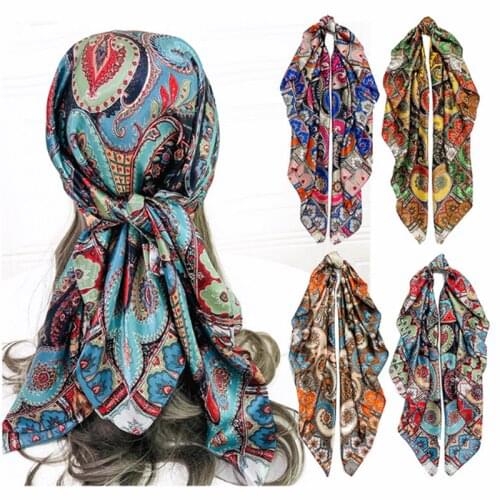 90*90cm Cashew Flower Printed Scarves for Women Multifunctional Satin Scarf Professional Airline Stewardess Scarf Muslim Hijab