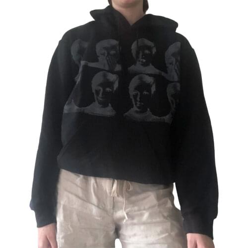 Women Hooded Sweater, Adults Portrait Print Long Sleeve Pullover with Drawstring, Pocket