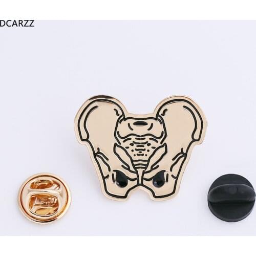 Gold Pelvis Charms Pins Black Enamel Brooches Goth Vintage Cartoon Medical anatomy Jewelry Nurse Gift Women Accessories Wholes