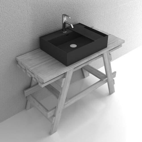 1200mm Modern Up-market Design Solid Wood Table Stone Resin Washbasin Floor Mounted Vanity 2603