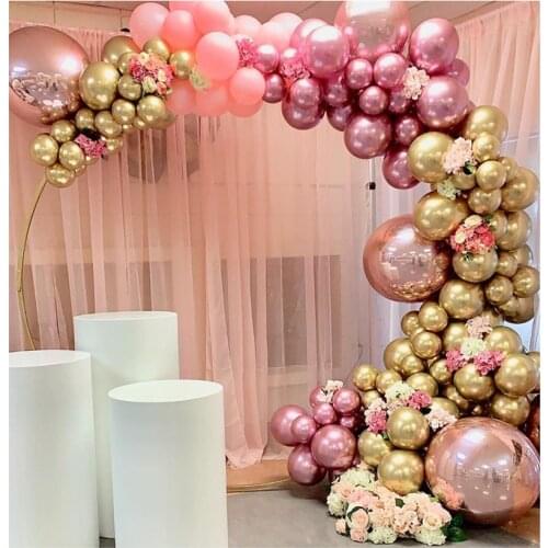 134pcs Chrome Gold Rose Pastel Baby Pink Balloons Garland Arch Kit 4D Rose Balloon For Birthday Wedding Baby Shower Party Decor
