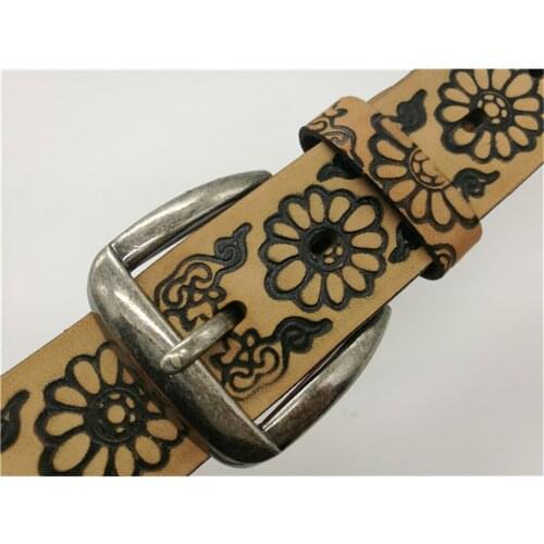 2017Unisex flower belt vintage handmade genuine leather belt jeans retro Belt Buckle high fashion belt