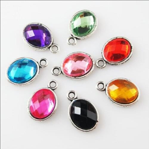 32Pcs Mixed Tibetan Silver Acrylic Plastic Oval Charms Pendants 9.5x14.5mm
