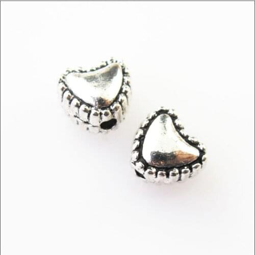 40Pcs Antiqued Silver Color Tiny Heart Spacer Beads Charms 6mm