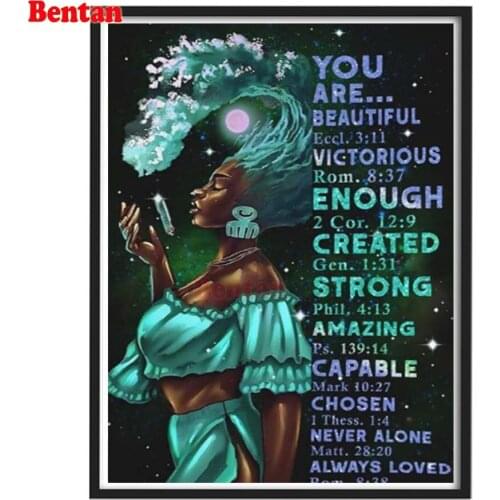 5D DIY Diamond Painting Afro girl poster inspirational language diamond art crystal Mosaic Embroidery Painting New Year Gift