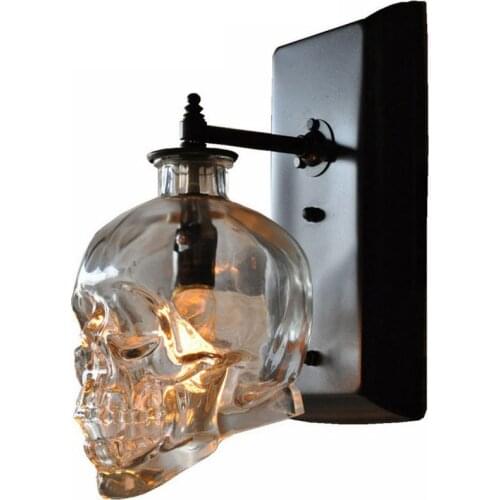 American Loft Clear Glass Skull Bar Club Wall Lamps Industrial Loft Retro Balcony Wall Lights Corridor Hallway Wall Sconce