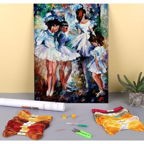 Young Ballerinas Printed Fabric 11CT Cross-Stitch Complete Kit Embroidery DMC Threads Handmade Knitting Handiwork Sales