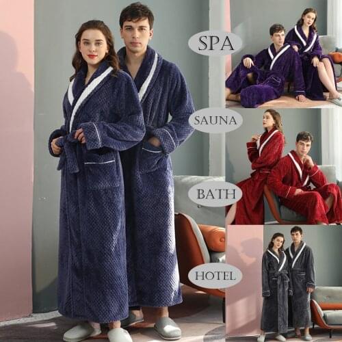 Unisex Bathrobe Winter Warm Robes Pocket Breathable Flannel Long Splicing Soft Sleepwear SPA Robe Coat peignoir homme 2021