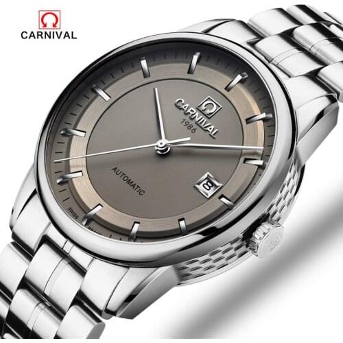 Classic Carnival Brand Mechanical Watch Men Simple Vintage Design stainless steel Strap Sapphire Glass Calendar Business Watches