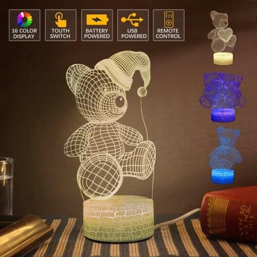 Kids Bedroom Decor LED Night Light 16 Colors Change LED USB Table Desk Lamp 3D Acrylic LED Night Light Bear LED Night Light D30