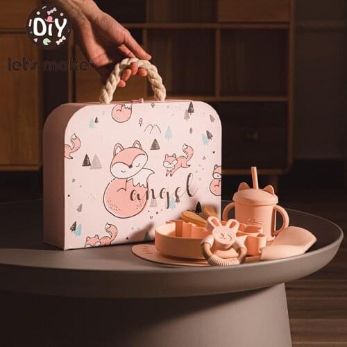 Lets make Children Tableware Set Baby Feeding Bowl Cute Boss Kids Gift Bowl Set Natural Silicone Tableware Environmental 2021