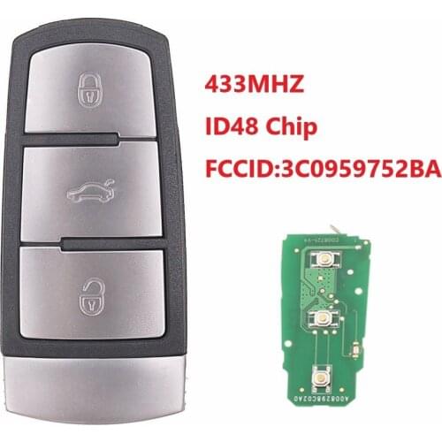 3 Buttons Remote Car Key Fob For Volkswagen 3C0 959 752 BA 434Mhz ID48 Chip For VW Passat B6 3C B7 Magotan CC