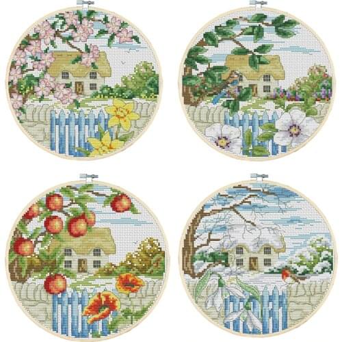 Joy Sunday Four Seasons Series Counted Cross Stitch DIY 14CT and 11CT For Embroidery Home Decor Needlework Send Outer Frame