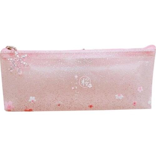 Stationery Bag Transparent Oriental Cherry Pattern Sweet Pink Frosted Students Sakura Pencil Pouch