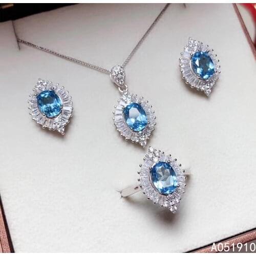 KJJEAXCMY boutique jewelry 925 sterling silver inlaid Natural Topaz pendant Earring Ring ladies Suit Support Detection trendy