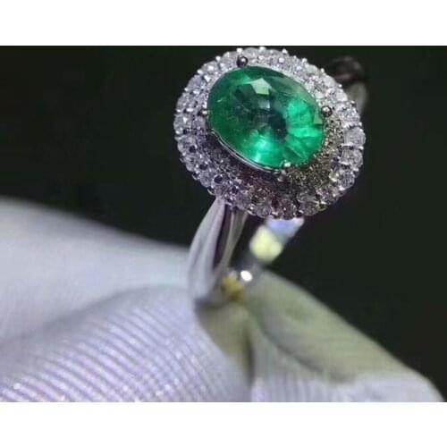 Natural emerald ring Free shipping 925 sterling silver 4*6mm gemstone Fine jewelry