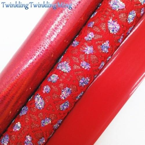 RED Glitter Fabirc, Iridescent Faux Leather Fabric, Synthetic Leather Fabric Sheets For Bow A4 8"x11"Twinkling Ming XM447