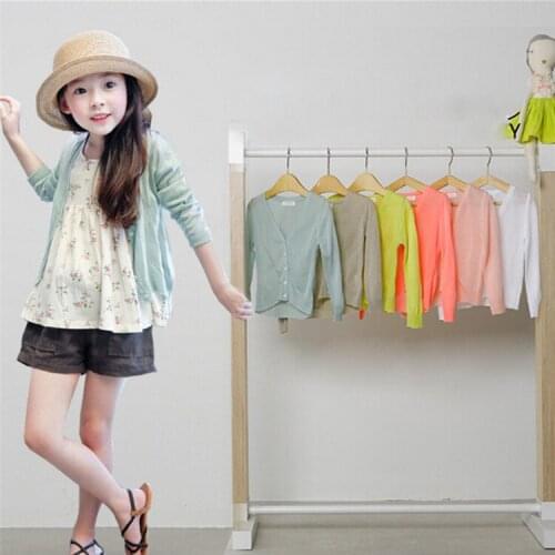 Summer Girls Knit Sun-protective Coat Kids Thin Outerwear See-Through Clothes Kids All-match Jackets for Girls 2 3 4 7 8 9 11 14