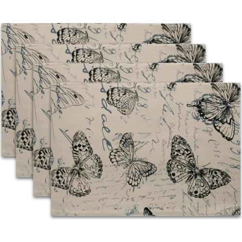 Butterfly Linen Placemats Floral Table Mat Heat Insulation Non Slip Placemats Bowl Pad Coaster Home Decor