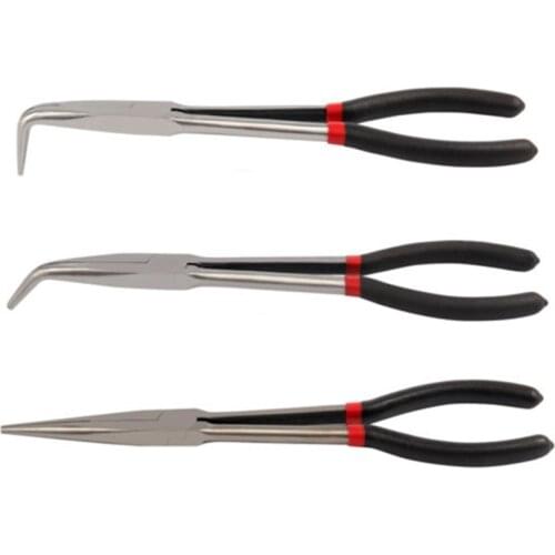 Hot 3Pcs Multifunctional Steel 11 Inch Long Needle Nose Pliers Curved Nose Pliers Auto Repair Tools