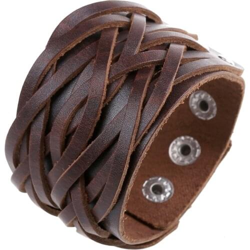 Cool Design Punk Cuff Bangle Fashion Vintage Charm Black Genuine Wide Leather Men Bracelets Women Jewelry Accessories