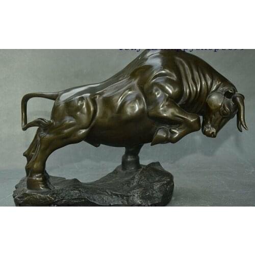 Folk China Bronze Auspicious Wealth 12 Zodiac Animal Ox Oxen Bull Cattle Statue