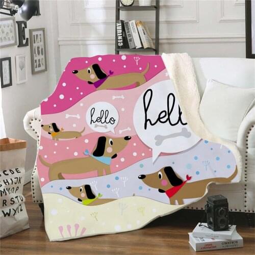 3D Printed Dachshund Blanket for Kids Velvet Plush Throw Fleece Blanket Bedspread Couch Sofa Quilt Cover Travel Bedding Outlet