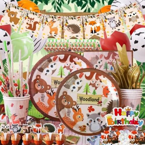 Forest Animals Birthday Holiday Party Disposable Tableware Supplies Baby Show Paper Plate Cup Paper Towel BAG