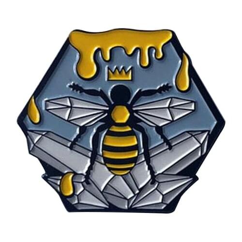 Bee with crown pin crystal cluster brooch stereoscopic geometric honeycomb badge honey art gift for her