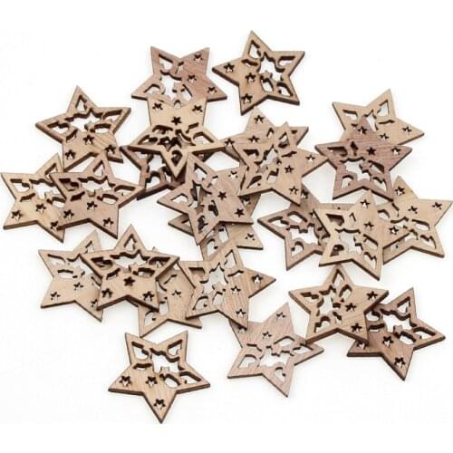 20pcs Natural Wooden Hollow Star Scrapbooking Embellishments Craft For Christmas DIY Home Decoration 28x30mm