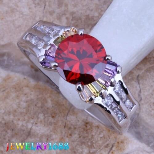 Terrific Multicolor Multigem Silver Plated Ring Size 6 / 8 D359