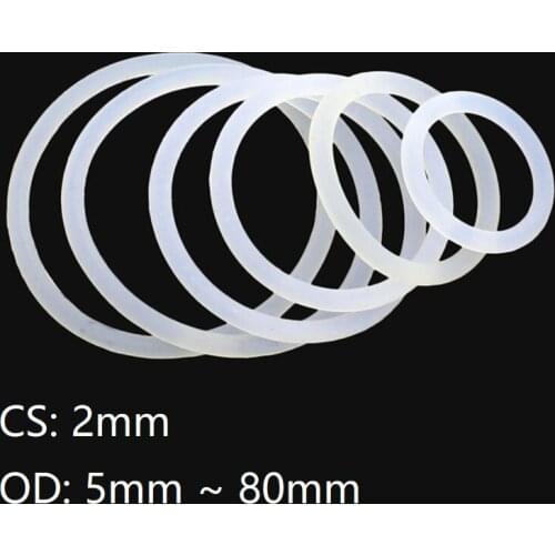 10pcs Thickness CS 2mm OD 5 ~ 80mm Silicone O Ring Gasket Food Grade Waterproof Washer Rubber Insulate Round O Shape Seal White