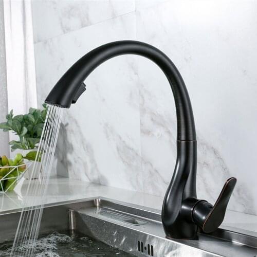 Kitchen Sink Faucets Brass Pull Out Spray Nozzle Mixer Taps Single Handle Hot & Cold Rotating Kitchen Water Crane Taps 6 Color