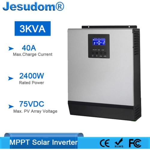 MPPT 3000VA Solar Hybrid Pure Sine Wave Inverter Built-in MPPT 24VDC 40A PV Charger Max. Solar Panels 1000W with 30A AC Charger