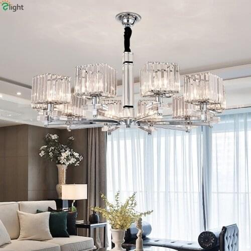 Modern Crystal Led Chandeliers Lighting Chrome Metal Living Room Led Pendant Chandelier Lights Dining Room Hanging Lamp Fixtures