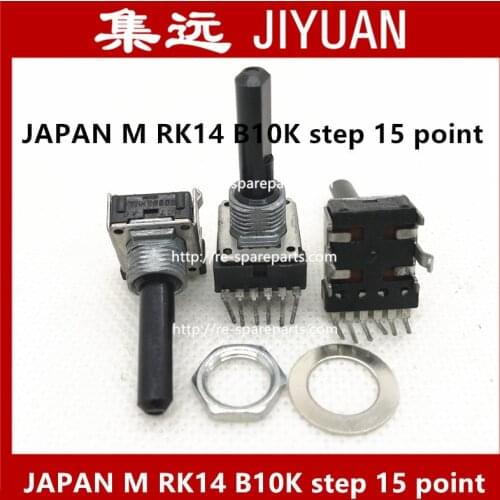 JAPAN M RK14 Vertical type 142 vertical single joint potentiometer B10K 6 feet with step 15 point shaft length 22MMX5MM -10PCS