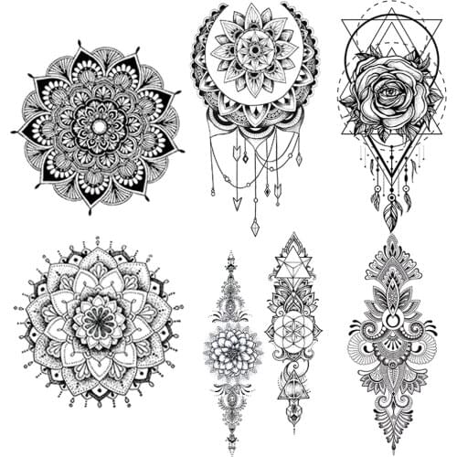 Mandala Flower Temporary Tattoos For Women Pattern Henna Mehndi Tattoo Sticker Waterproof Fake Tatoo Body Hands Arms India Lace