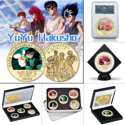 WR 5pcs Japanse Anime YuYu Hakusho Gold Plated Coins Collectibles Challenge Coin Original Anime Coins Gift Set for Kids Children