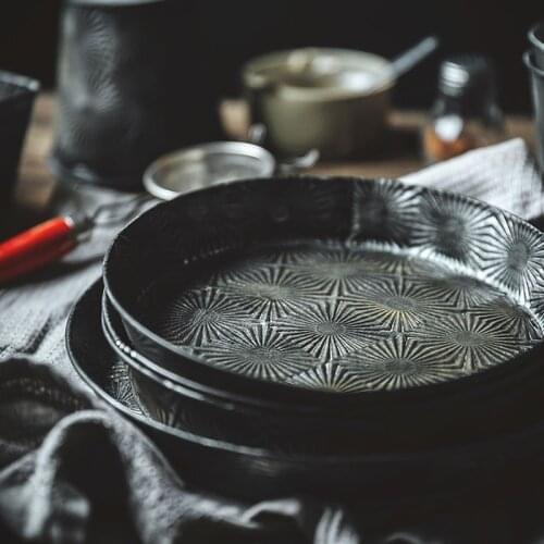 Retro Iron Round Bread Tray Vintage Metal Bread Pan Cake Snack Plate Photography Props Storage Tray Home Kitchen Decoration Tool