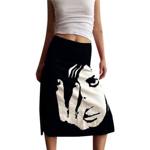 Human Face Print High-Waist Long Maxi Skirt Women Summer Bottom Skirt Casual Semi-Dress for Girls Gothic Skirts