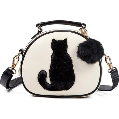 Cat Printing Shoulder Bag Female Crossbody Bags Circle Women PU Leather Handbags Women Messenger Bag Brand Bolsa Feminina