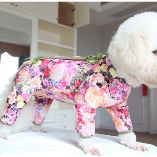 Pet Dog Jumpsuit Thin Home Wear Pure Cotton Puppy Clothes Protect Belly Pajamas For Small Dogs Chihuahua Poodle Printed Overalls