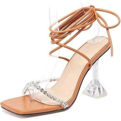 Open-toe high heels women 2021 summer new cross strap Roman shoes transparent profiled stiletto sandals women high heels women