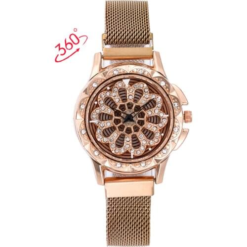 360 Degree Rotation Women Mesh Magnet Buckle Starry Sky Watch Luxury Fashion Ladies Geometric Quartz Watch Relogio Feminino