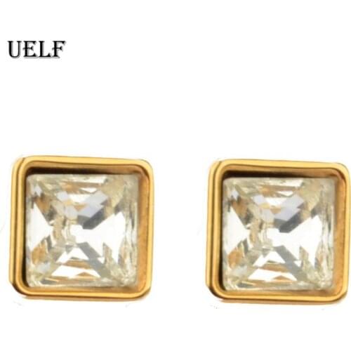 Uelf 2019 Fashion Luxury Stainless Steel Square Small Zircon Stud Earing Earrings for women christmas gift korean jewelry