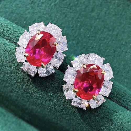 2021 Trend Earrings For Women Vintage 925 Sterling Silver 7*9mm Ruby Gemstone Lab Diamond Stud Earring Wedding Fine Jewelry Gift