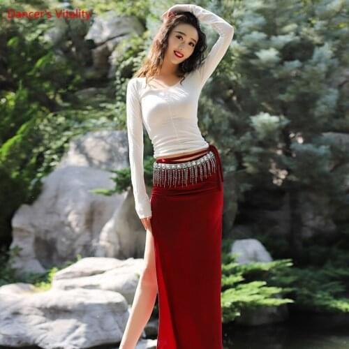 Belly Dance Suit Tencel Top Temperament Long Skirt Exercise Clothes Female Autumn And Winter Performance Clothing Set