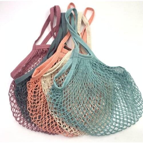 1pc Portable Reusable Grocery Bags Fruit Vegetable Bag Washable Cotton Mesh String Organic Organizer Handbag Handmade Net Tote