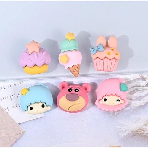 10-50Pcs Cartoon Girl Bear Ice Cream Cake Flatback For Planar Resin DIY Phone Decorations Headband Hair Bow Accessories